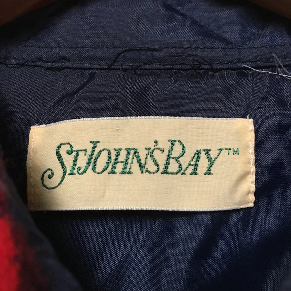 St John's Bay 100% Wool Shirt Mens Large Tall Red Blue Plaid Vintage Long Sleeve - Picture 5 of 12
